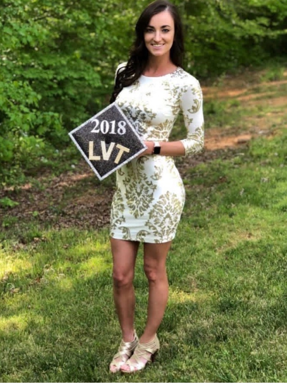 B Darlin White and Gold Damask Bodycon Mini Dress